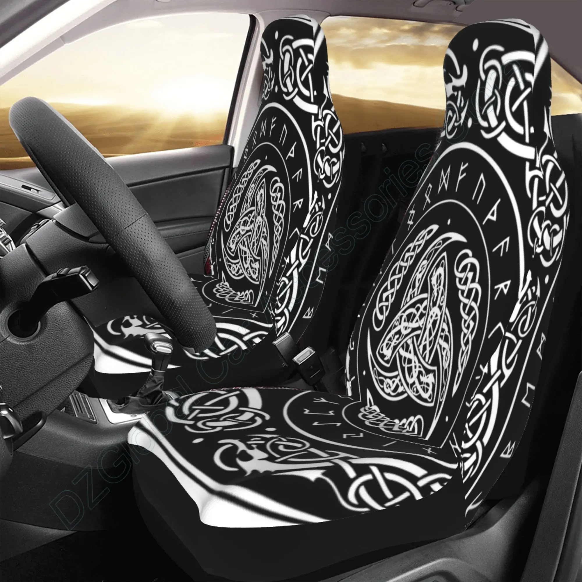 Car Seat Covers Norse Triple Horn of Odin Decorated Scandinavic Ornaments Set of 2 Auto Accessories Protectors