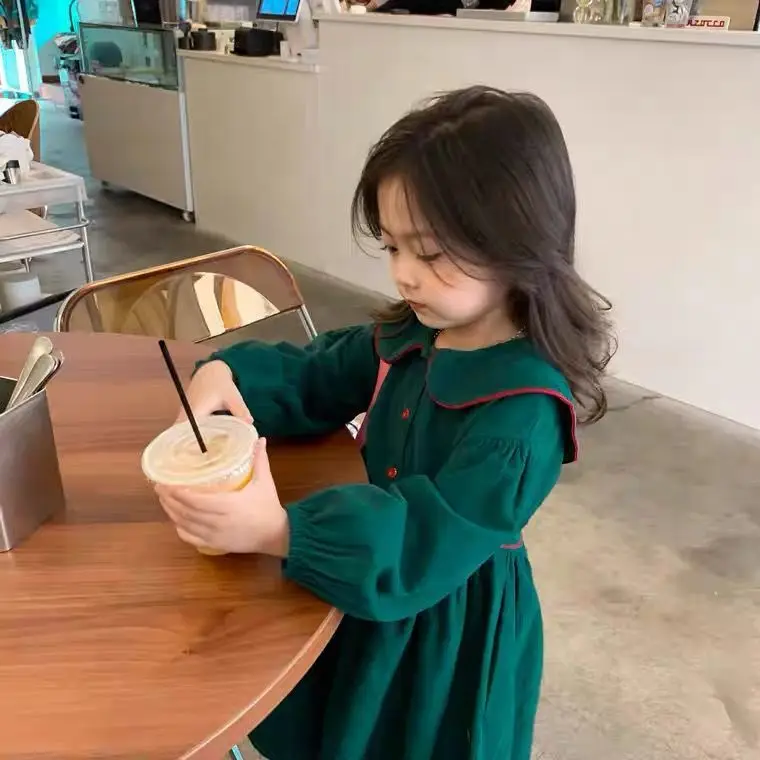 

Платье с длинными рукавами до колена, пуловер трапециевидной формы с принтом, обычный хлопок, новая мода, простая милая весенне-осенняя детская одежда для девочек