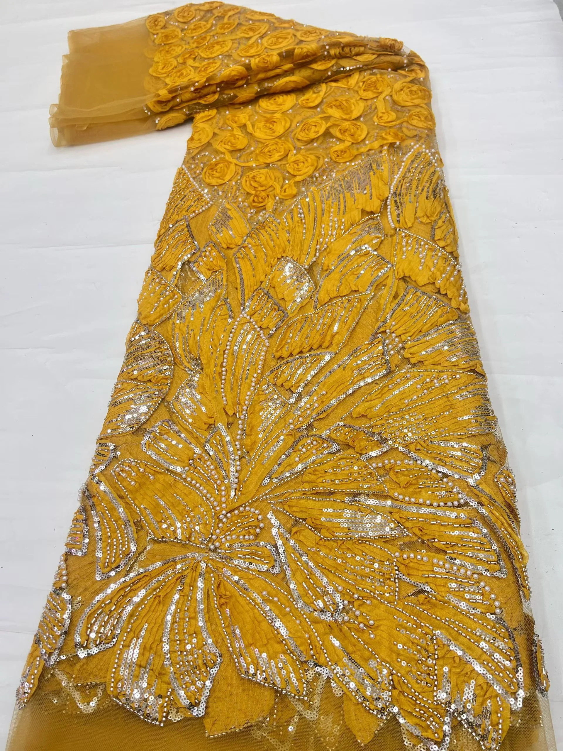 Red Nigerian Exquisite Gorgeous Lace Fabric 2026 Luxury Lace Fabric African Sequins Beaded Tulle Fabric For 5yards Sewing Dress
