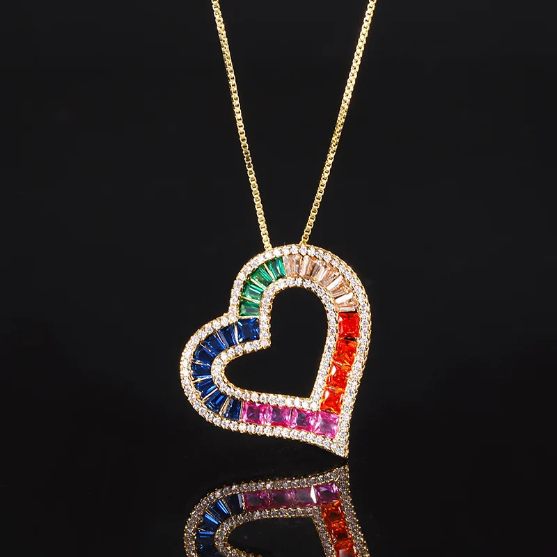 New Gold-Plated Rainbow Zircon Heart Pendant for Women Wholesale