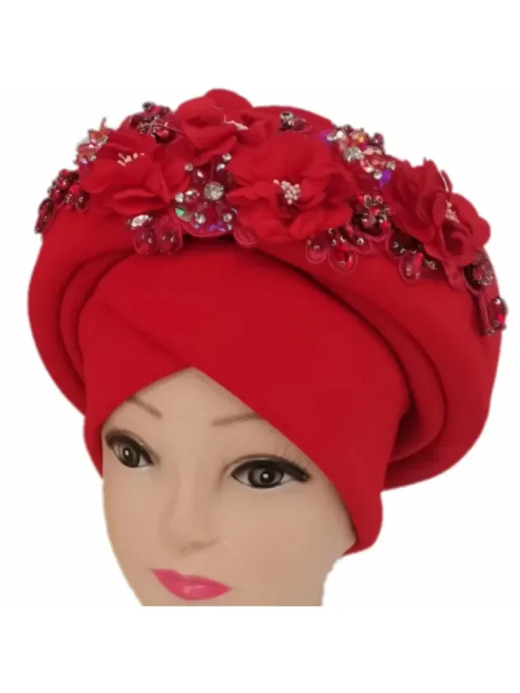 جديد الأفريقية السيارات Gele Aso Oke Headties مسلم عمامة قبعات النيجيري الزفاف Gele جاهزة لارتداء أشرطة رأس Autogele