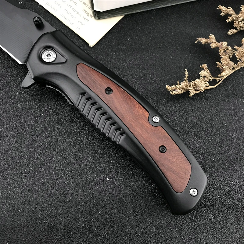 HUAAO Da315 8Cr13MoV blade outdoor portable 420 steel inlaid color wooden handle fishing EDC folding knife cutting tool