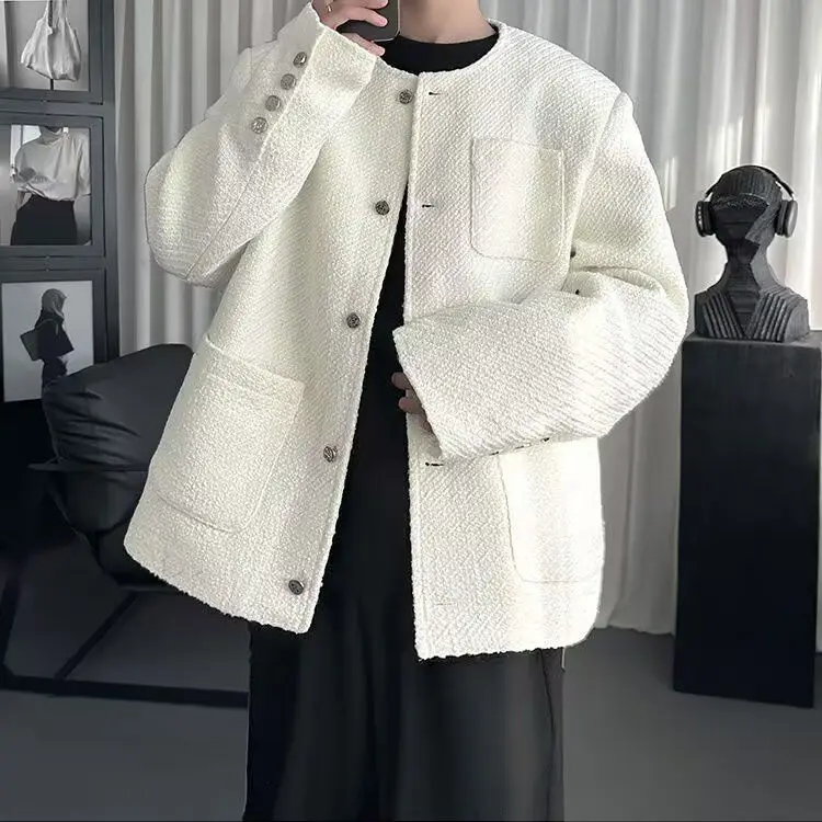 

Весенняя мода, мужской роскошный топ с подплечниками, джат, открытый кардиган, шерстяной топ, маленькая верхняя одежда, модная корейская версия