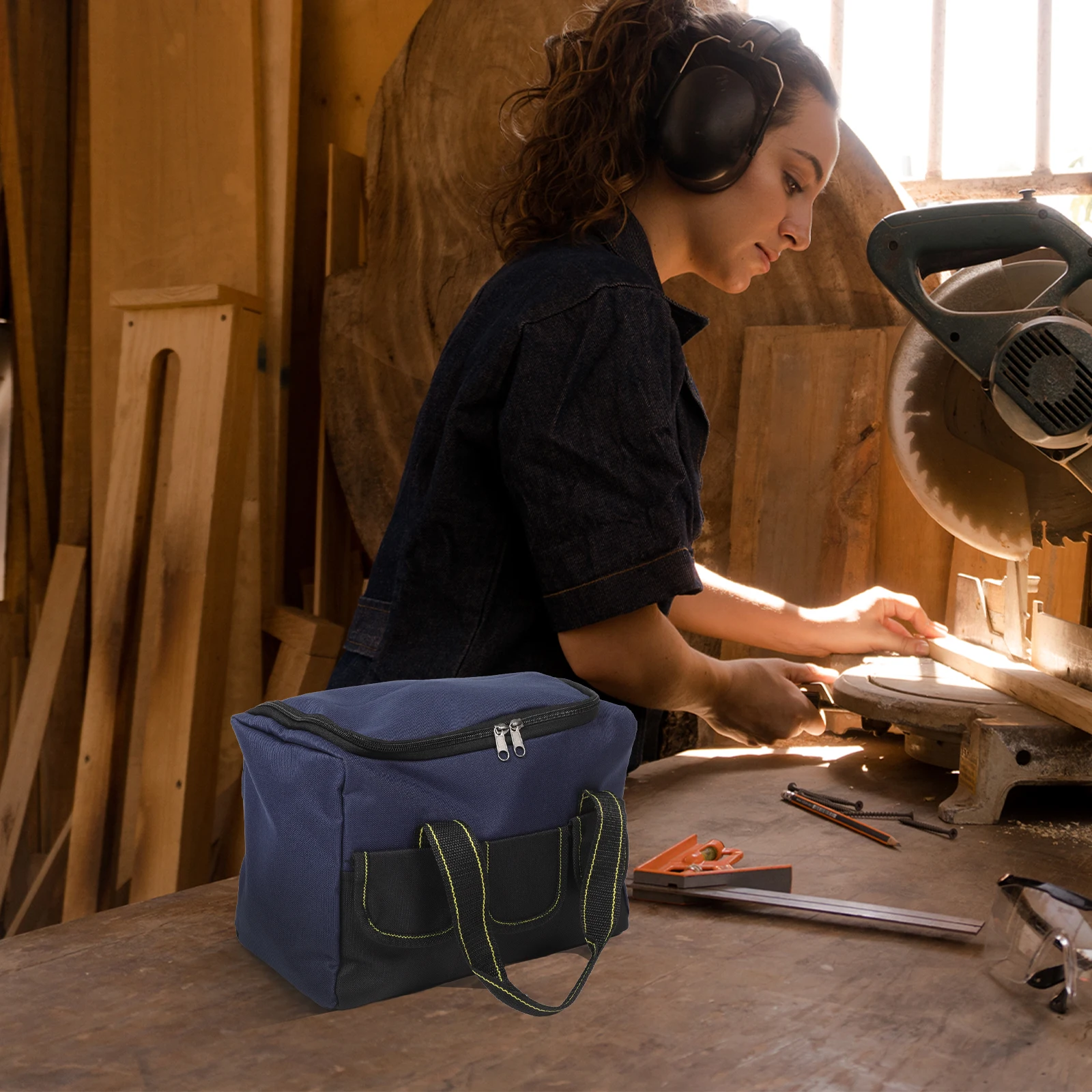

Large Capacity Tool Storage Bag Wide Mouth Heavy Duty Canvas Electrician Toolkit Tote Bags Auto Parts Construction Pouch Oxford