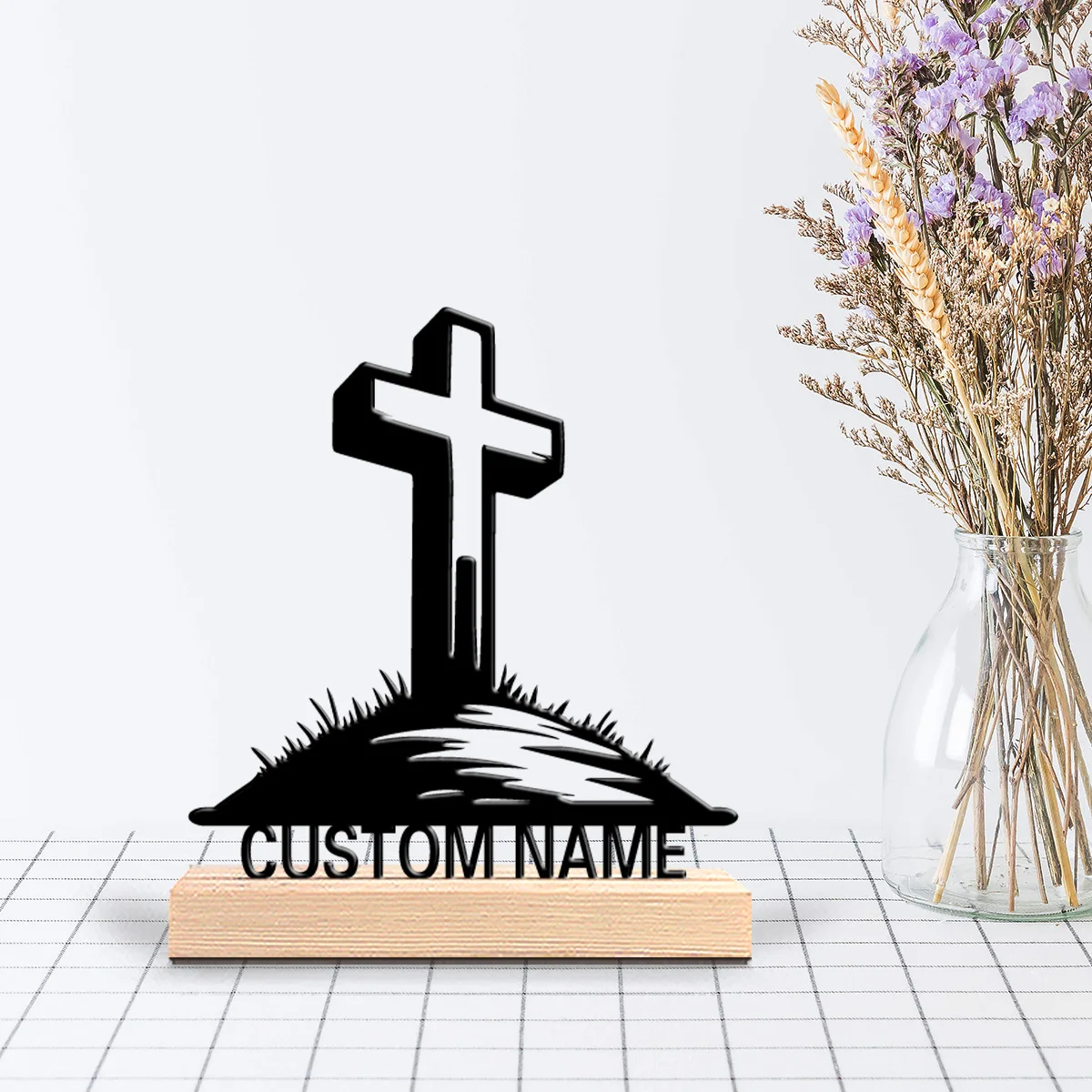 1pc Fun Personalized Custom cross Metal Statues Wooden Base Lighting for Office Workshop Modern Rustic Steampunk Themes
