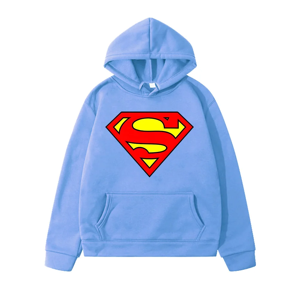 Superman Classic Logo Hooodies Boy Superhero Print Sweatshirts Children's Long Sleeve Loose Pullovers New Fashion Kids Clothing