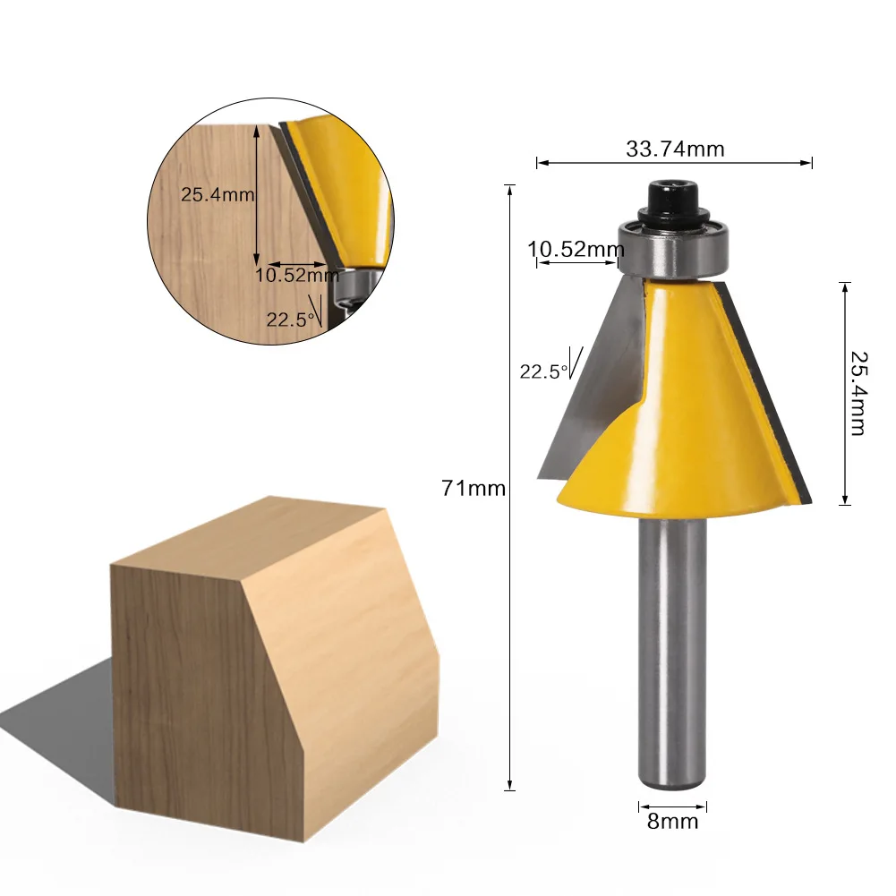 1PC 8MM Shank Milling Cutter Wood Carving 15 22.5 30 Degree Chamfer Router Bit Milling Cutter For Wood Electric Woodworking Tool