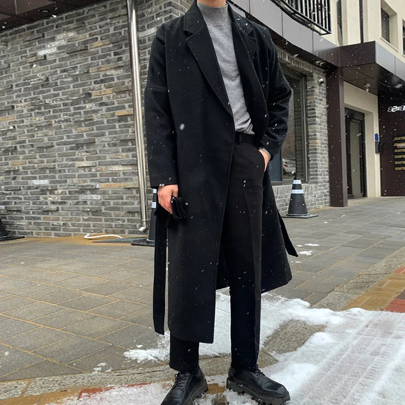 

Мужское шерстяное пальто свободного кроя средней длины (ниже колена) в корейском стиле, молодежное, стильное, ветрозащитное, модное, тренчкот
