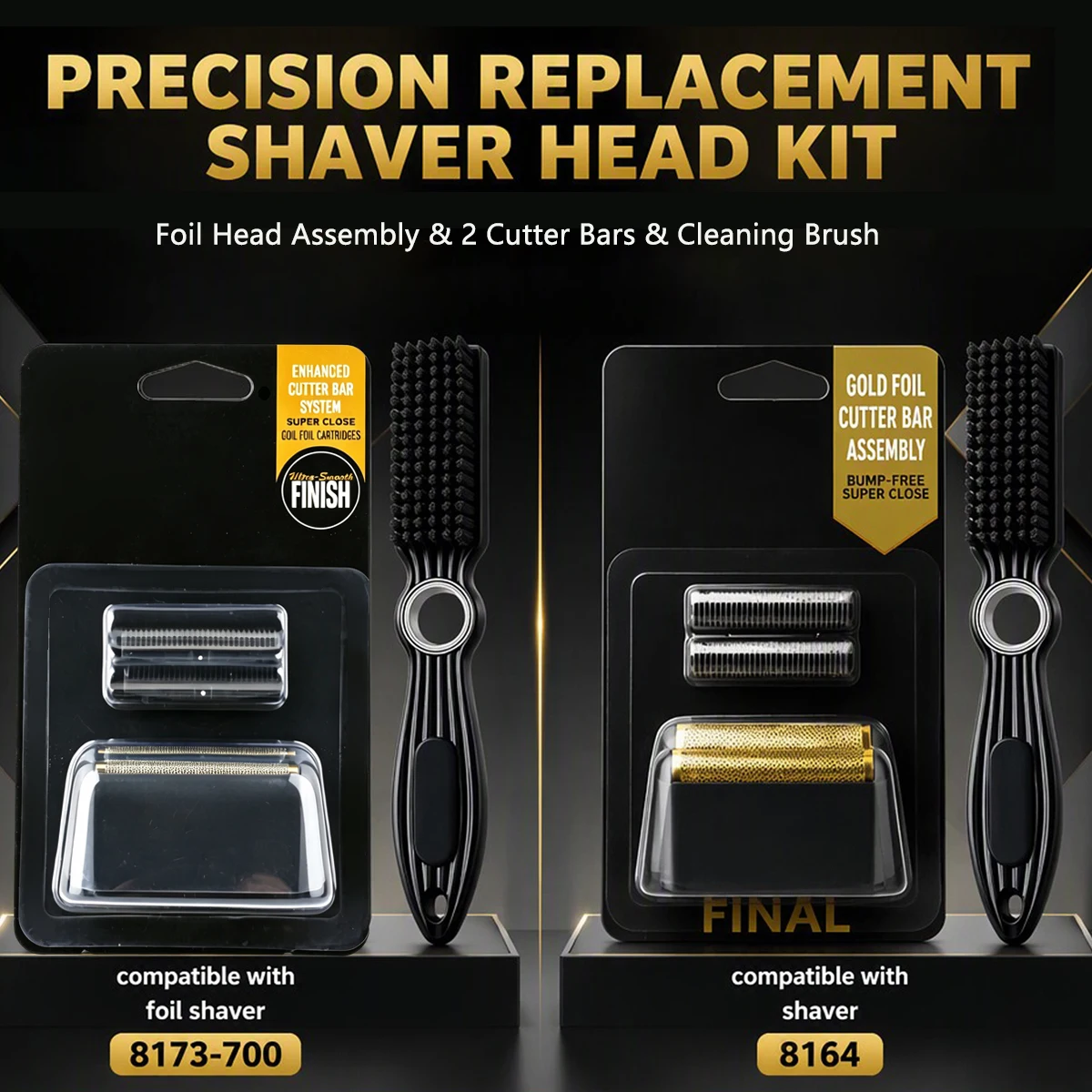 2Pcs Set Barber Shaving Accessories For Wahl Shaver 8173-700 8164 Replacement Gold Foil Assembly & Cutter Bars With Clean Brush