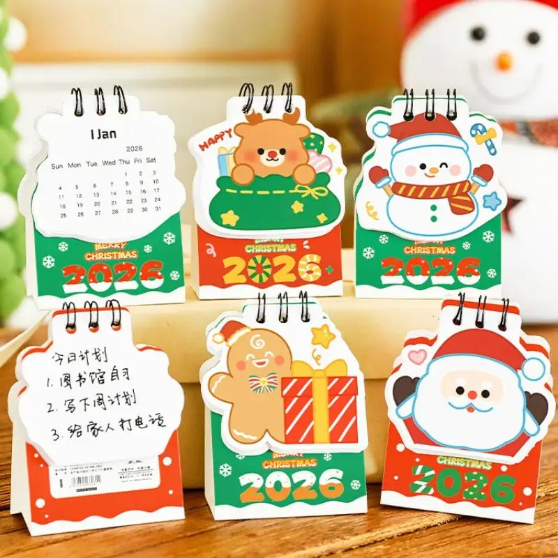 

2026 Cute Cartoon Snowman Mini Desk Calendar | Student Coil Planner Daily To Do List School Organization