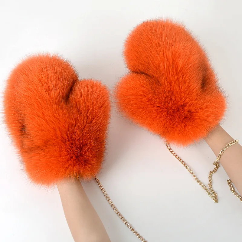 2024 Hot Sale Winter Women Natural Real Fox Fur Gloves Warm 100% Genuine Fox Fur Mittens Girl Fashion Luxury Real Fox Fur Glove