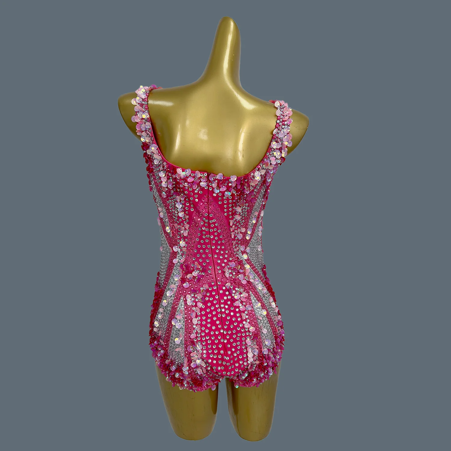 Dames luxe strass bodysuit pailletten schelp mouwloos turnpakje sexy stretch outfit verjaardag dansfeest collecties meimei