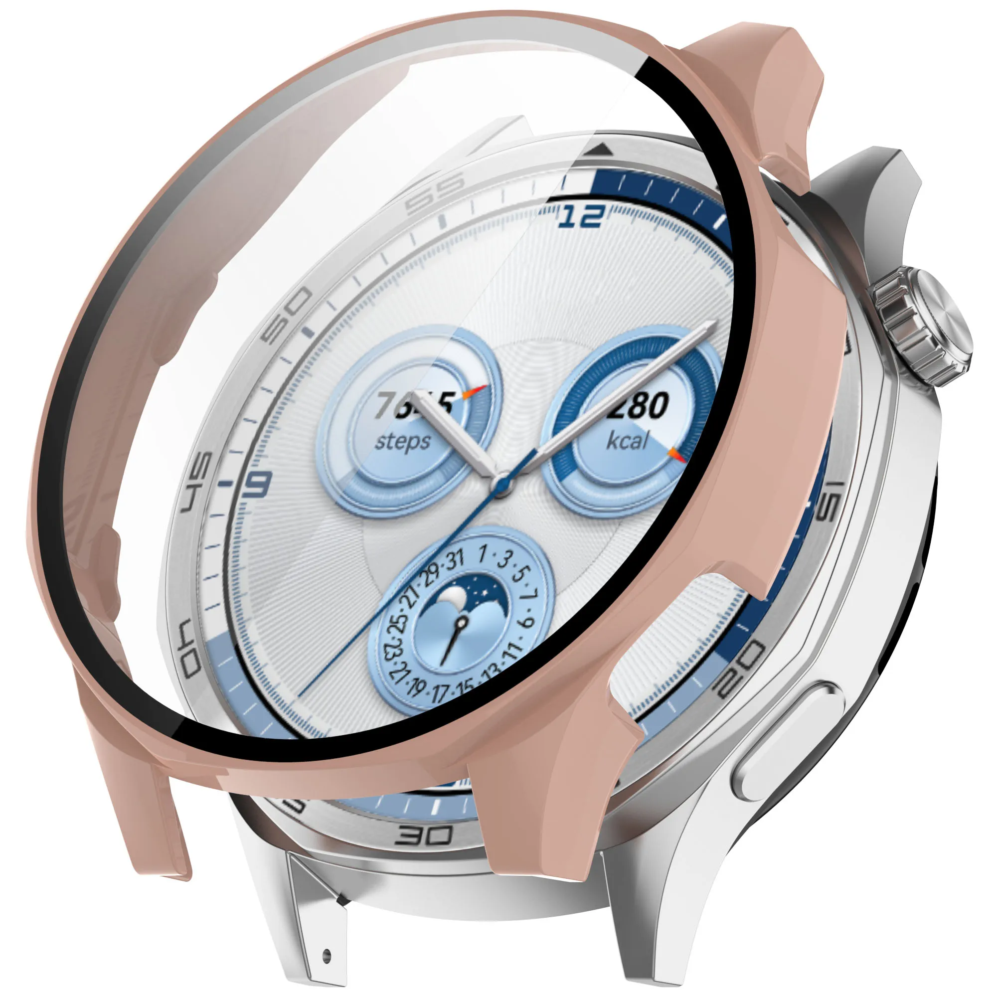 

Для Huawei Watch GT 5 46 мм чехол для ПК рамка для часов с пленкой из закаленного стекла - розовый