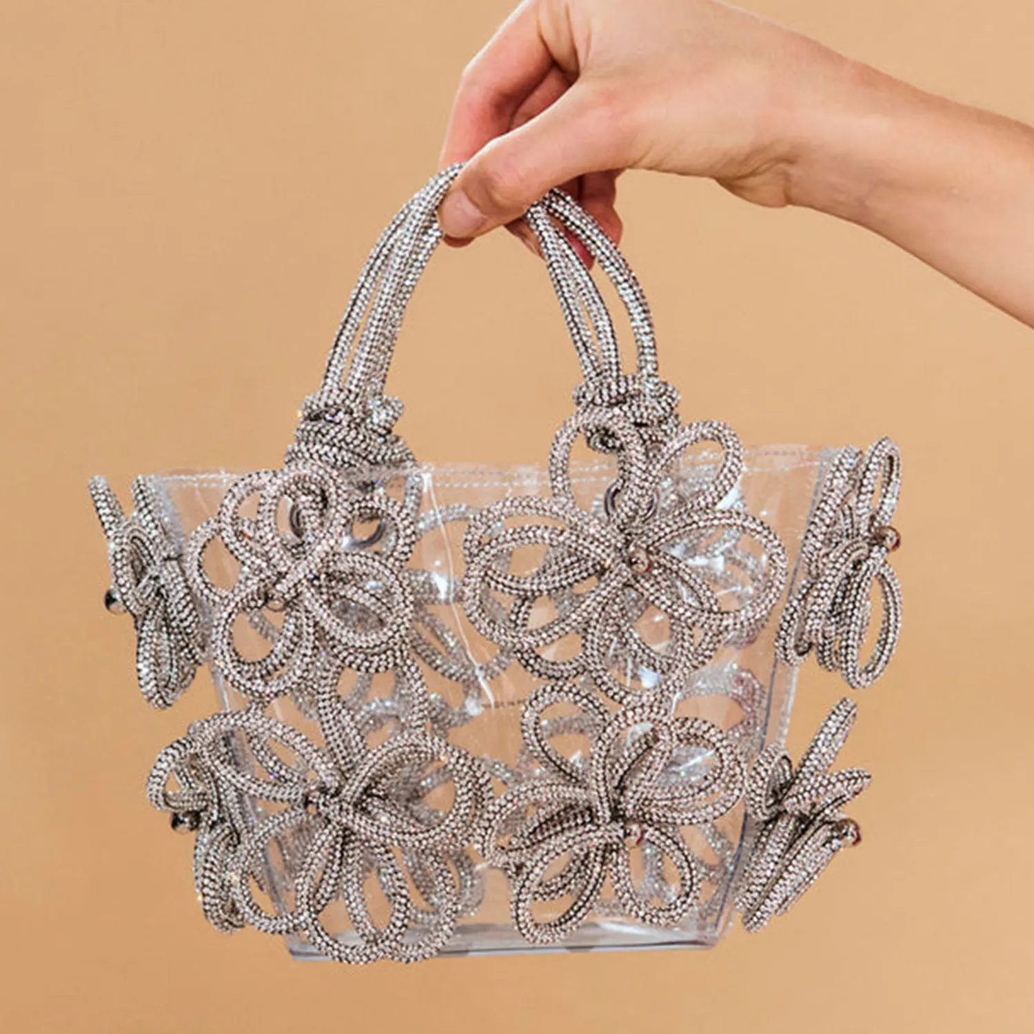 Flower Rhinestone Evening Bags For Women transparent 2023 Luxury Designer Crystal  Clutch Purses Handbag Ladies Wedding Party