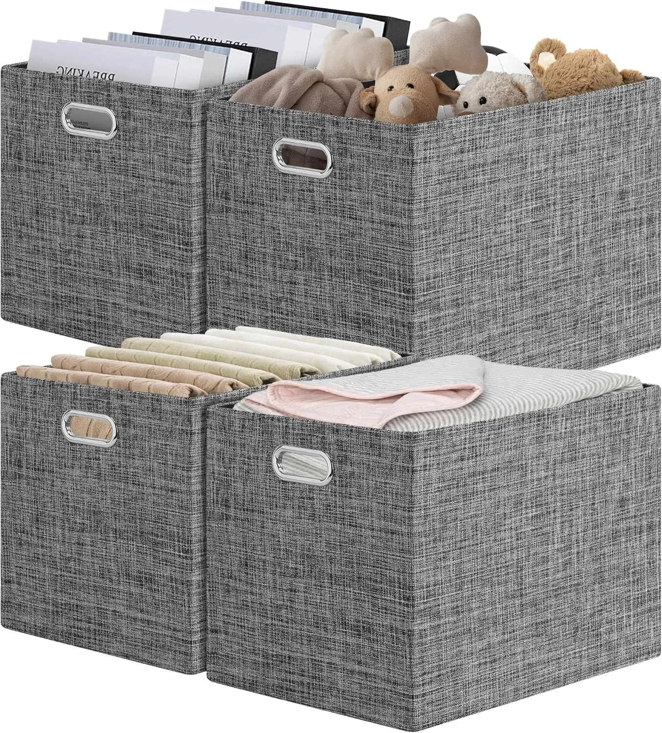 

15.12'x12.13'x12.01' Storage Cube Bins, Linen Decorative Closet Storage Organizer for IKEA Kallax, 4
