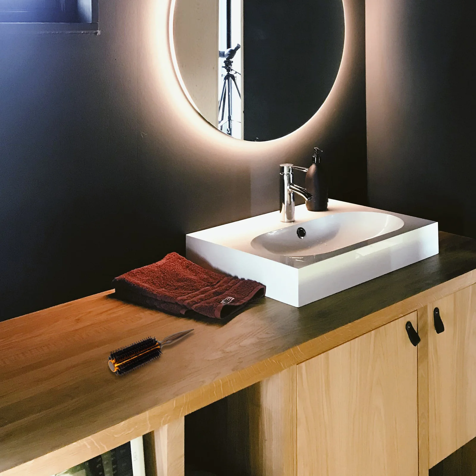 

Thermal Curling Brush Wooden Handle Boar Bristle Roller Hair Brush Short Hair Styling Blow Drying Round Hairbrush for Travel