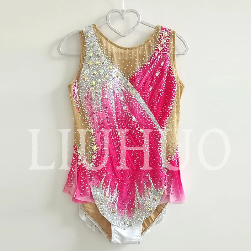 

LIUHUO Pink Rhythmic Gymnastics Leotard Sleeveless Competitive Cheerleading Performance For Children BD9129