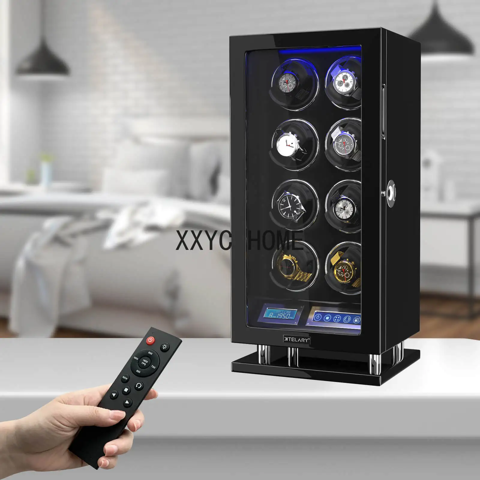 Fingerprint Unlock Automatic Watch Winder with 3/4/6/8/12 slot Touchscreen Remote Control Mabuchi Motor Watch Safe Box