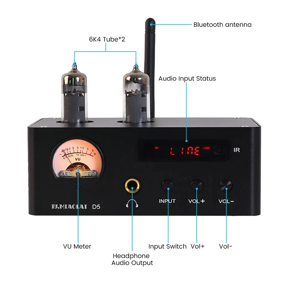 

Nvarcher Bluetooth 5.0 MA12070 HiFi 6K4 Tube Amplifier 80W×2 Stereo Home Headphone With VU Meter U Disk Playback