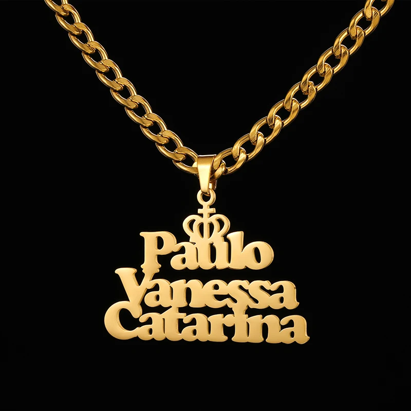 Collares personalizados de acero inoxidable para hombre y mujer, cadena cubana de 5mm, con placa de identificación, Estilo Vintage, 3 líneas