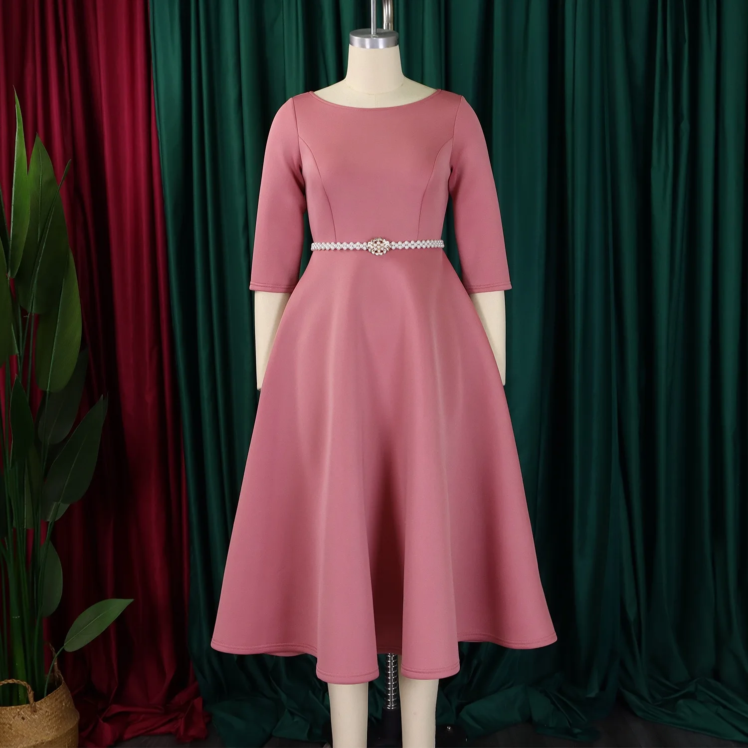 فساتين فاخرة للمرأة س الرقبة كم كامل حزام الخصر عالية الخصر مطوي ألف خط طول الكاحل أنيقة فساتين عيد ميلاد الإناث #2