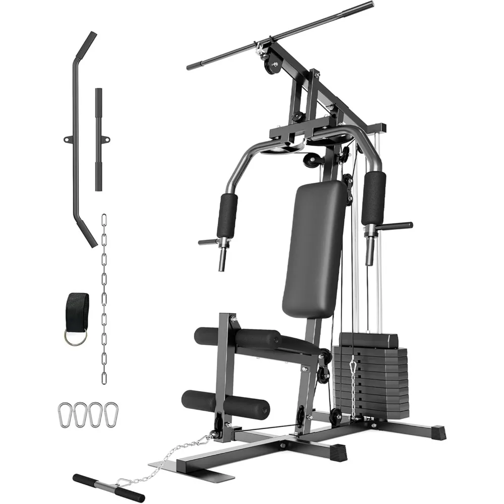 Multifunctional Home Gym Machine 100LB Weight Stack Full Body Workout Station Pulley Strength Training Equipment