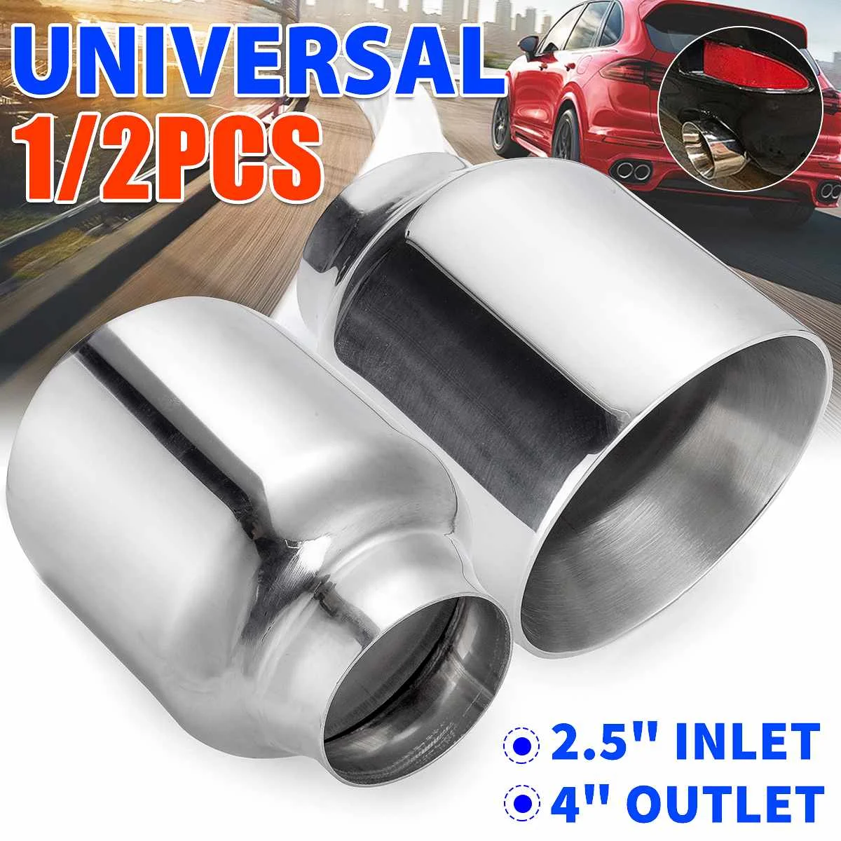 1/2PCS 63mm-101mm Stainless Steel Exhaust Muffler Pipe Dual Wall Muffler Tips Exhaust Tail Tube Universal For BMW/Benz/Audi/VW