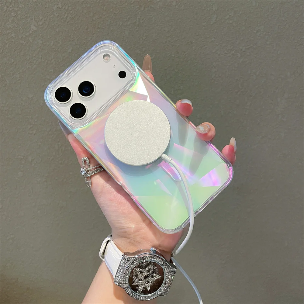 Custodia magnetica geometrica colorata per MagSafe per iPhone 17 Air 16e 16 15 14 Plus 13 12 Pro Max 11 Cover trasparente trasparente