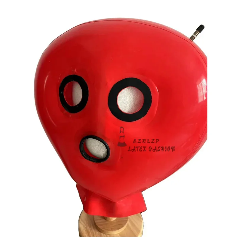 Red Latex Rubber Inflatable Double Layer Ball Mask Hood Winks Open Mouth