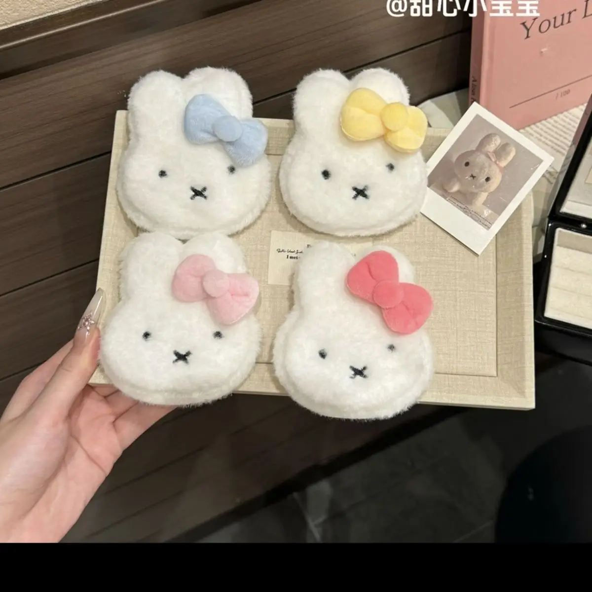 Cute Miffy Rabbit Hairclip Scrunchie Kawaii Fluffy 3D Bunny Bow Decor Hair Soft Elastic Hairclip Sweet Accessories