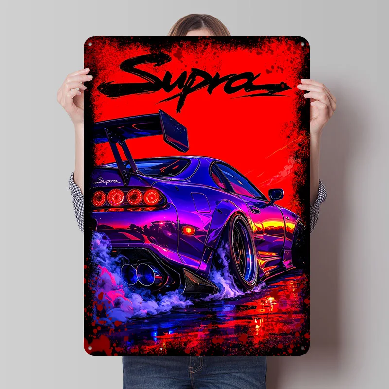 Drifting-Sport mit Rauchauto Blechposter Individuelle Wandkunst Vintage Metallschilder Retro Blechschild für Wohnzimmer-Dekoration