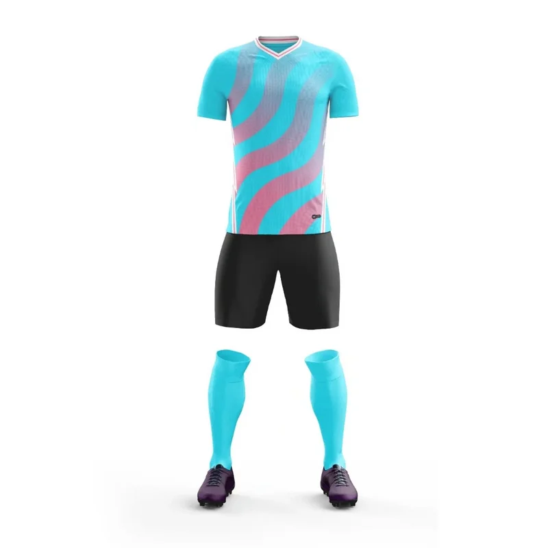 Summer brand football wear blue red white jersey custom short-sleeved T-shirt shorts set  8633