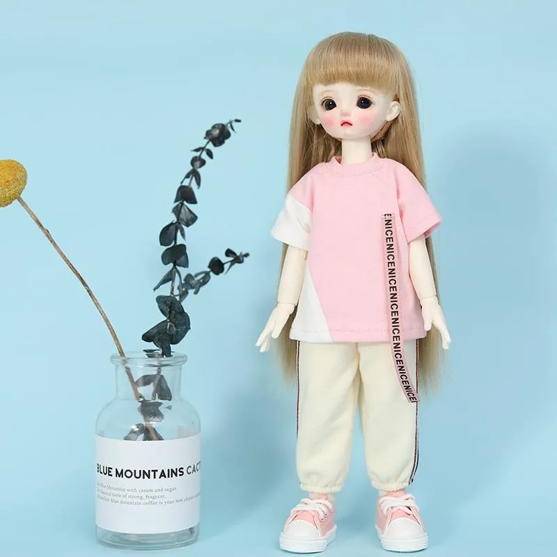 1/6 bjd ملابس دمى الطفل تي شيرت قصير السراويل الطويلة
