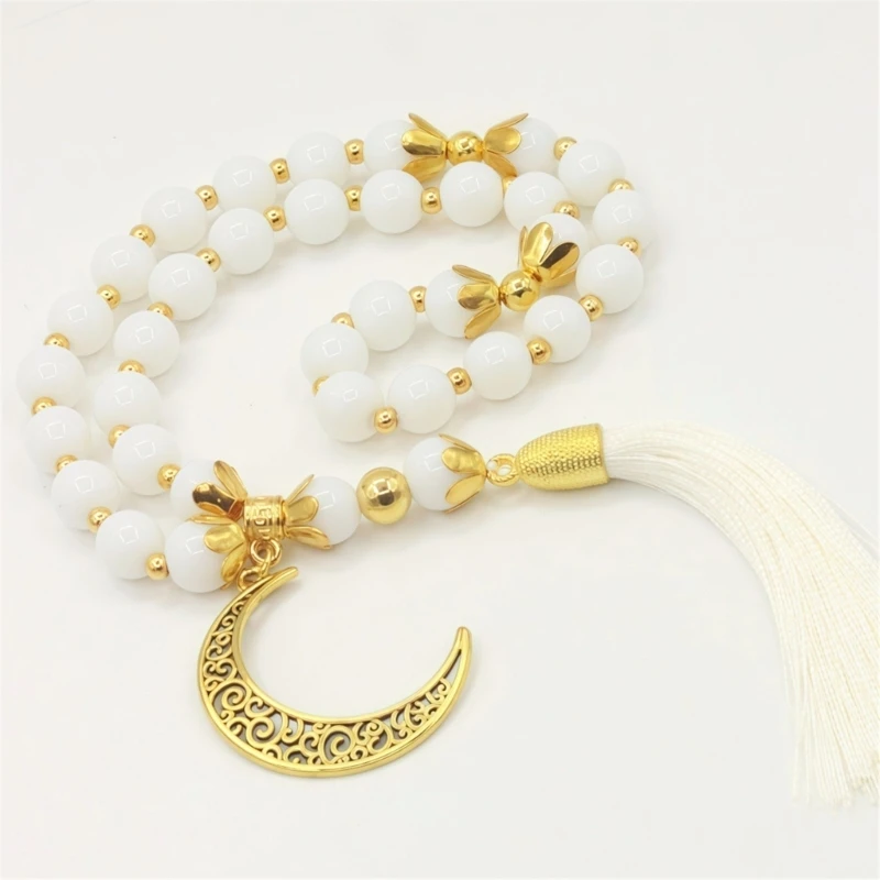 Crystal Prayer Bead Strand with Charm, 33 Bead Meditation Accessory, Gold Tone Spacer Detail, 10 mm Beads