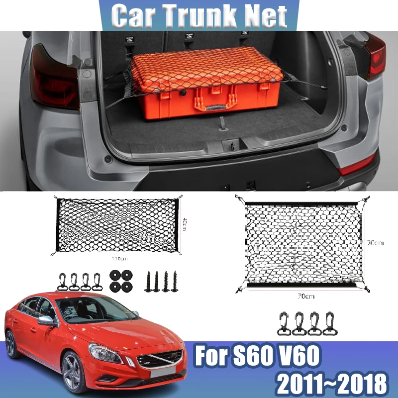 

For Volvo S60 V60 2011~2018 2017 Flexible Luggage Storage Packet Trunk Net Interior Black Mesh Nylon Cargo Trunk Car Accessories