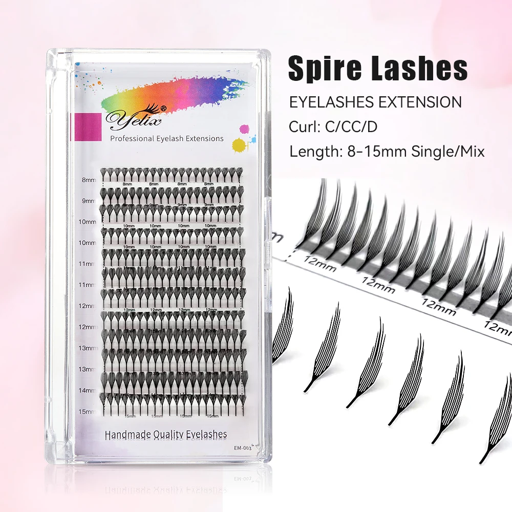 Yelix Spire Lash Clusters Eyelash Extensions Fluffy Volume False Lashes Soft Curly Premade Fans Easy Graft Salon Essential