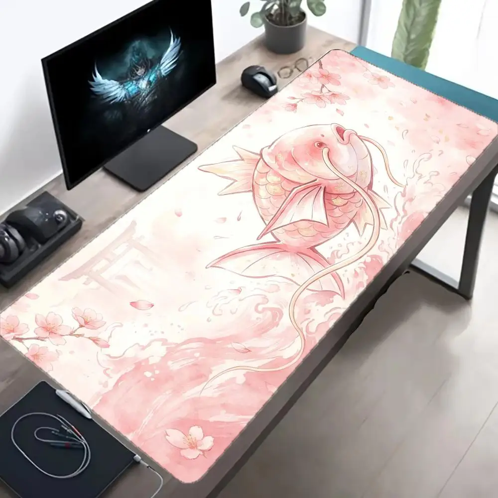 Japanese Ukiyo-e Red Golden Koi Fish Large Extended Gaming Mouse Pad Torii Gate Wave Stitched Edge Non Slip Rubber Desktop Decor