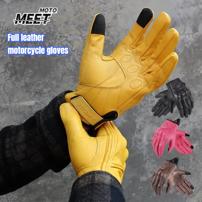 Motocross Gloves Yellow Pink Motorcycle Gloves Men Women Touch Screen Motorcyclist Riding Gloves Retro Breathable Motorbike