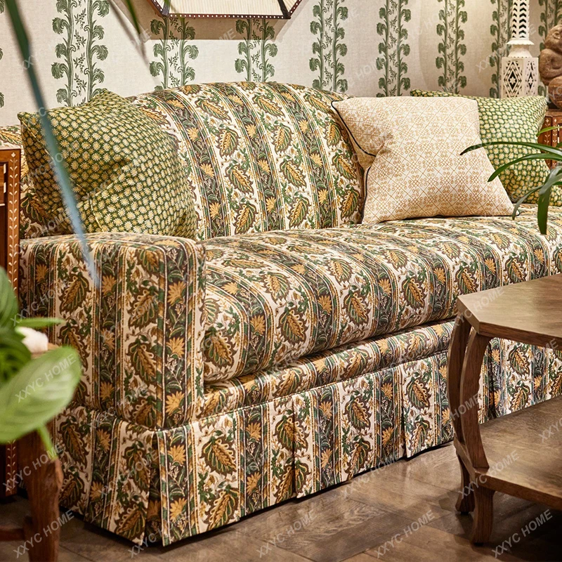 

LXvintage fabric sofa villa living room printed sofa country high-end sense