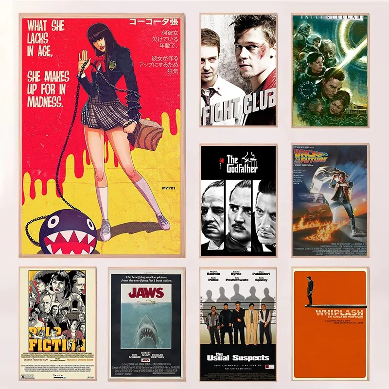 Classic Movie Collection Poster Kill Bill Jaws Fight Club The Usual Suspects Canvas Painting Wall Art for Office Room Home Decor