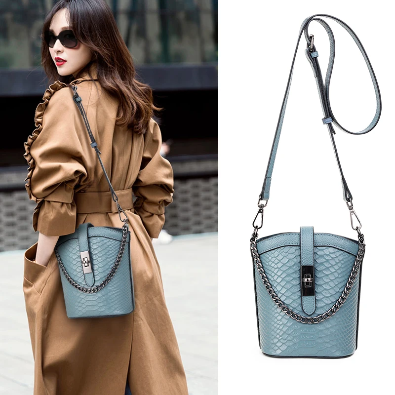 

Genuine Leather Cowhide Women's New Style Versatile Bucket Bag - Crocodile Pattern, Shoulder & Crossbody Small-Sized Bag
