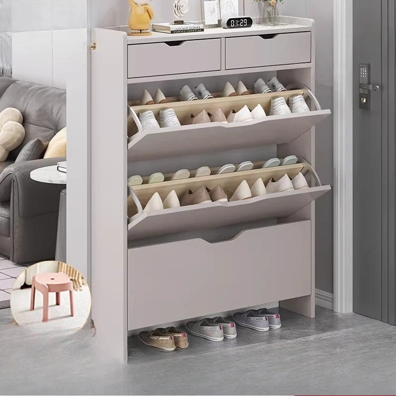 

Ultra-thin shoe cabinet, solid wood storage at the door of the home, small narrow entrance 17cm with drawer tipping bucket