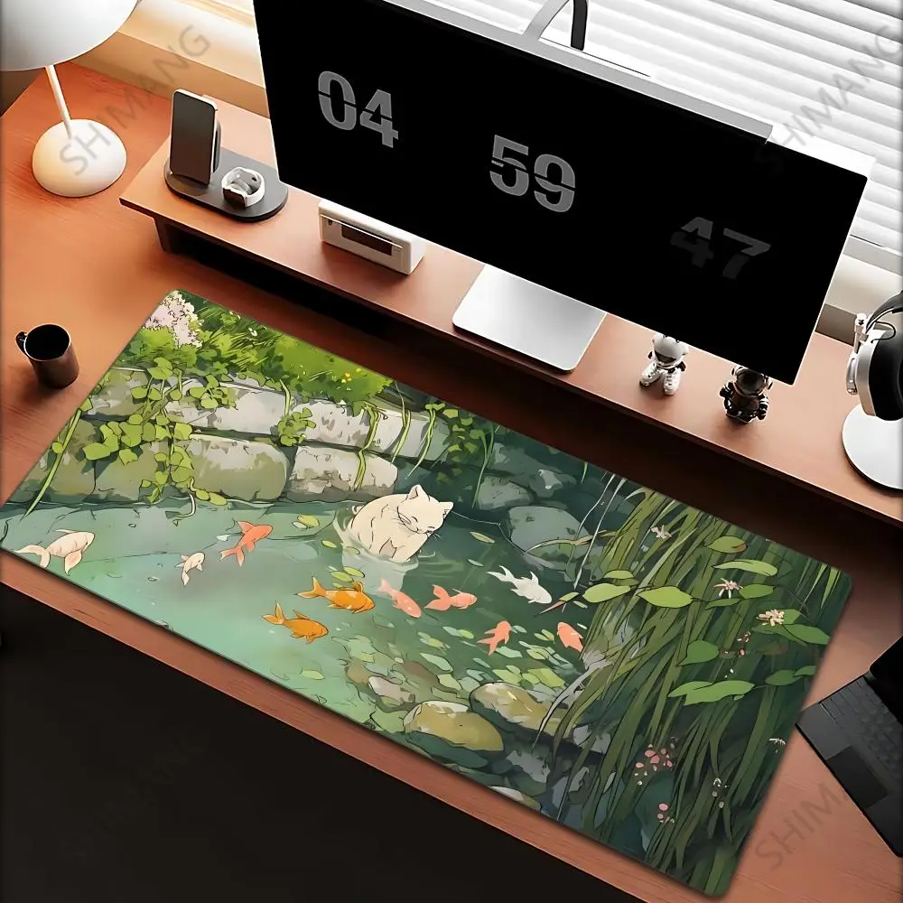 

Cute Cartoon Cat Fish Mouse Pad Green Large Computer Keyboard Pad Natural Rubber Anti-Slip Pad Perfect Gift for Girlfriend Women