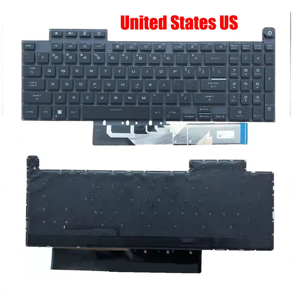 Клавиатура США для ноутбука ASUS TUF Gaming A16 FA617N FA617NS FA617NSR TUF617XT TUF617XS TUF617NS, черная, без рамки с подсветкой Клавиатура США для ноутбука ASUS TUF Gaming A16 FA617N FA617NS FA617NSR TUF617XT TUF617XS TUF617NS, черная, без рамки с подсветкой