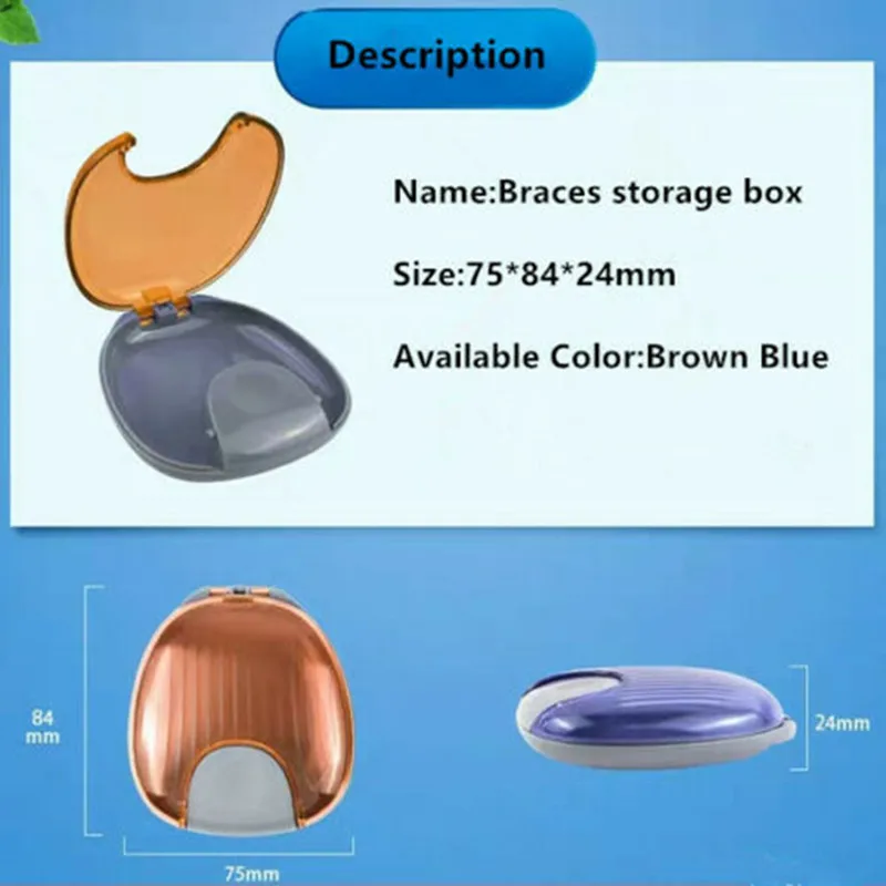 

2pieces Dental Invisible Brace Retainer Box Case Brown/Blue For Patient Braces