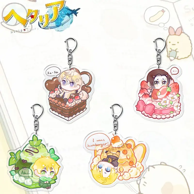 Axis Powers Hetalia Cake llavero de Anime Ivan llavero acrílico hombre Arthur llavero mujer bolso colgante adorno accesorios regalo