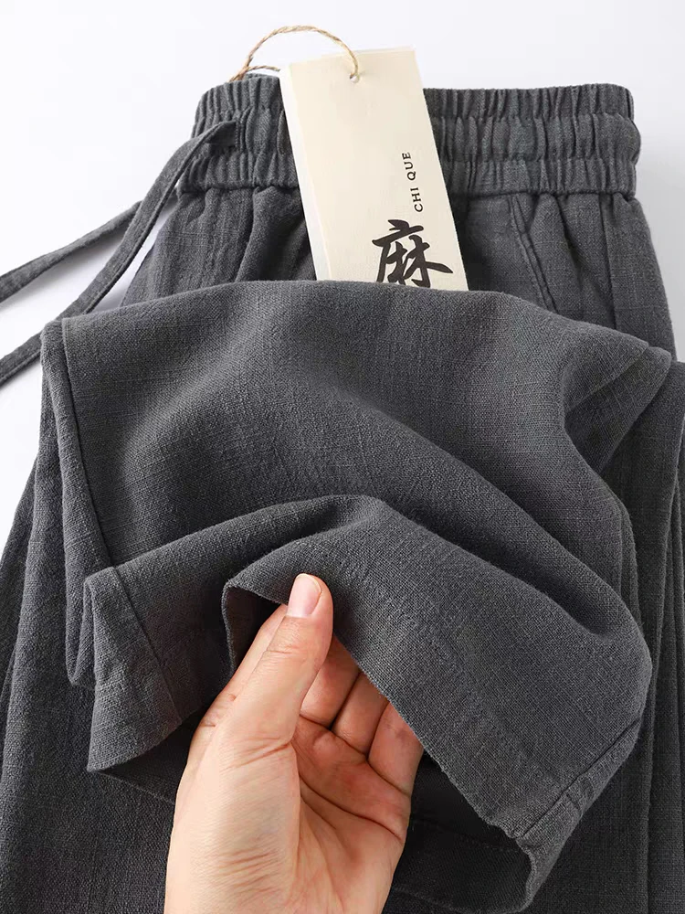 

Мужские повседневные льняные брюки свободного кроя, прямые, тонкие, летние, новые, длинные, из хлопка и льна, с высокой талией