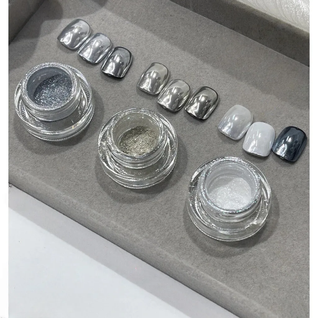 1 /3 قطعة مسحوق أظافر كروم مرآة طلاء مرآة ذهبي وفضي ، طلاء مرآة لؤلؤية ، زينة أظافر ، مستلزمات أظافر ساحرة للأظافر #1