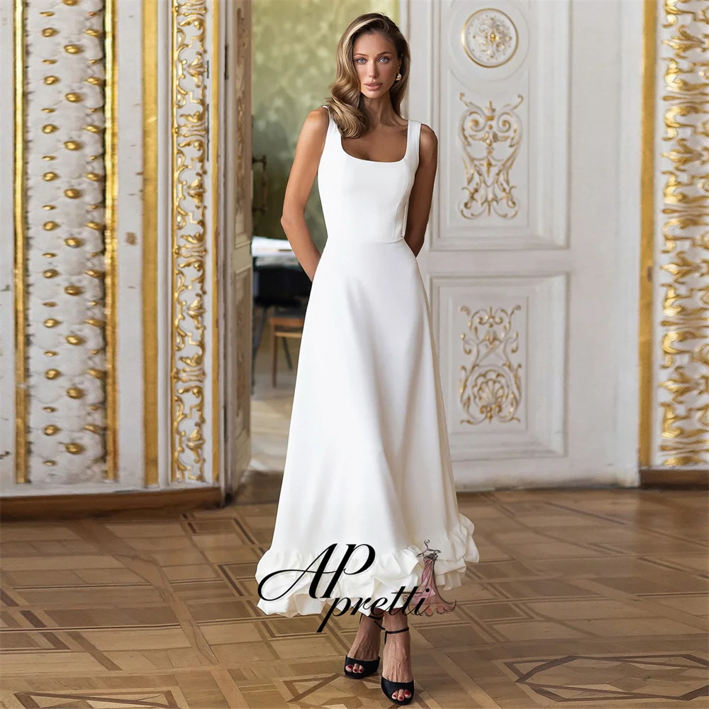 AP pretti Elegant A-line Square Collar Formal Evening Gown Sleeveless Pleat Wedding Party Dress Ankle-Length Customized  ﻿