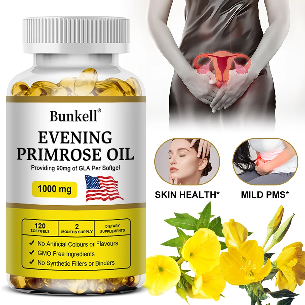 Evening Primrose Oil Capsules - Relieve Women\'s Premenstrual and Menopausal Discomfort, Anti-aging, and Maintain Skin Health